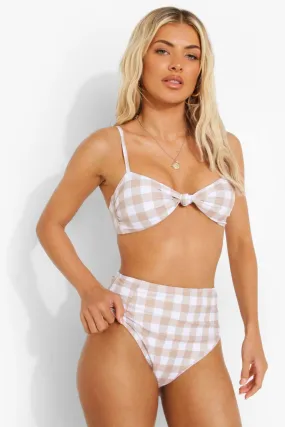 Stone Gingham High Waist Bikini Brief