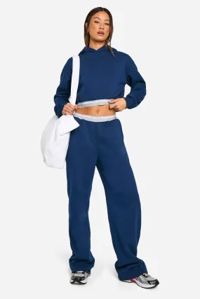 Tall Cropped Sweatshirt and Straight Leg Jogger DSGN Tape Detail Tracksuit