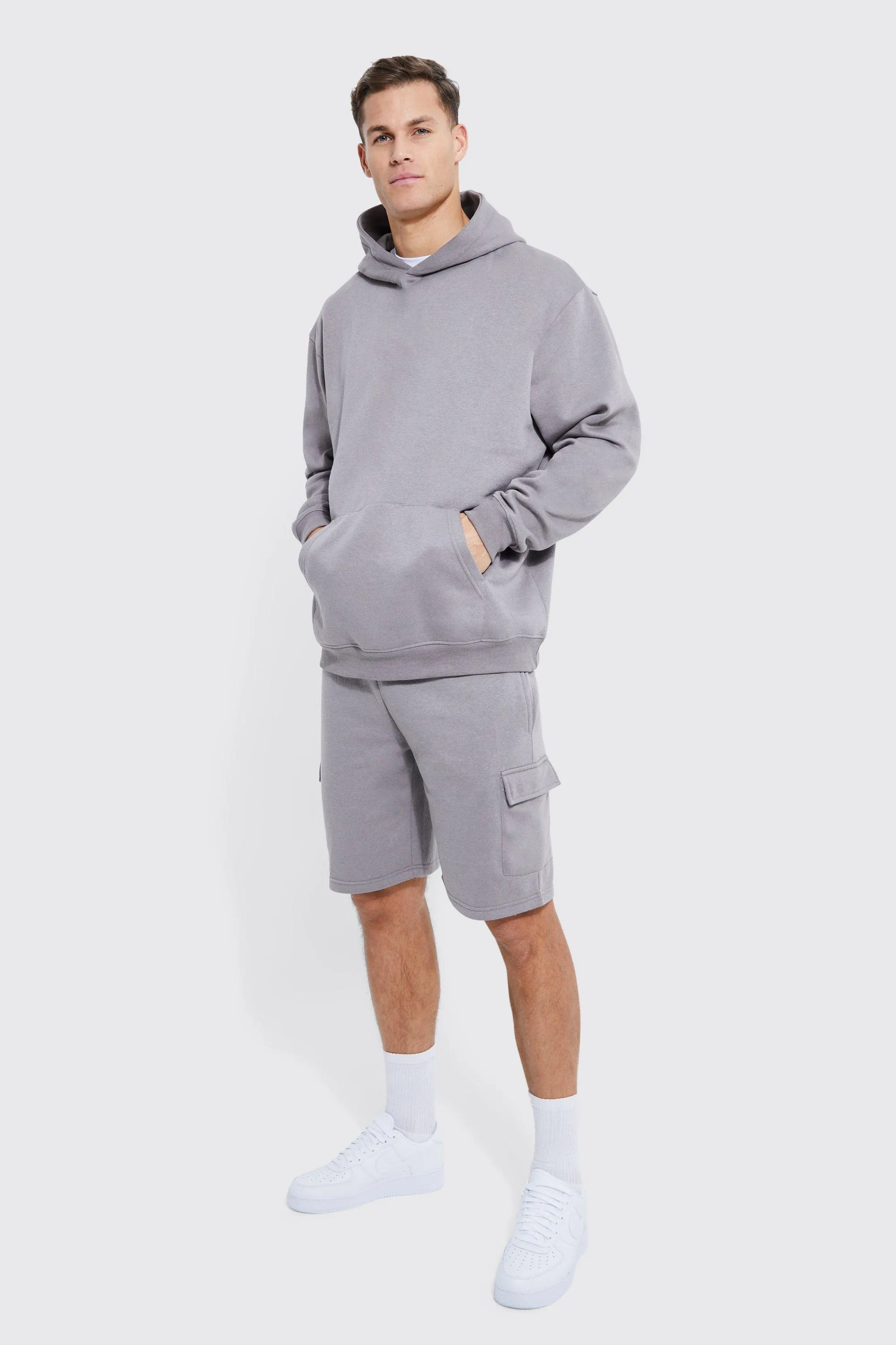 Tall Lightweight Oversized Short Cargo Tracksuit | boohooMAN UK