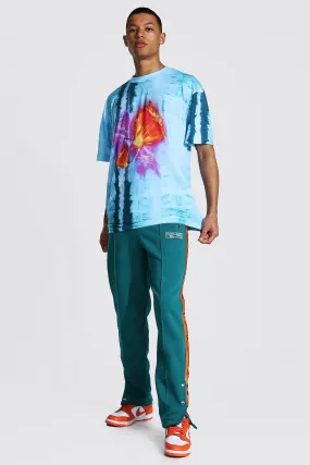 Tall Oversized Tie Dye Tee With Popper Joggers | boohooMAN UK