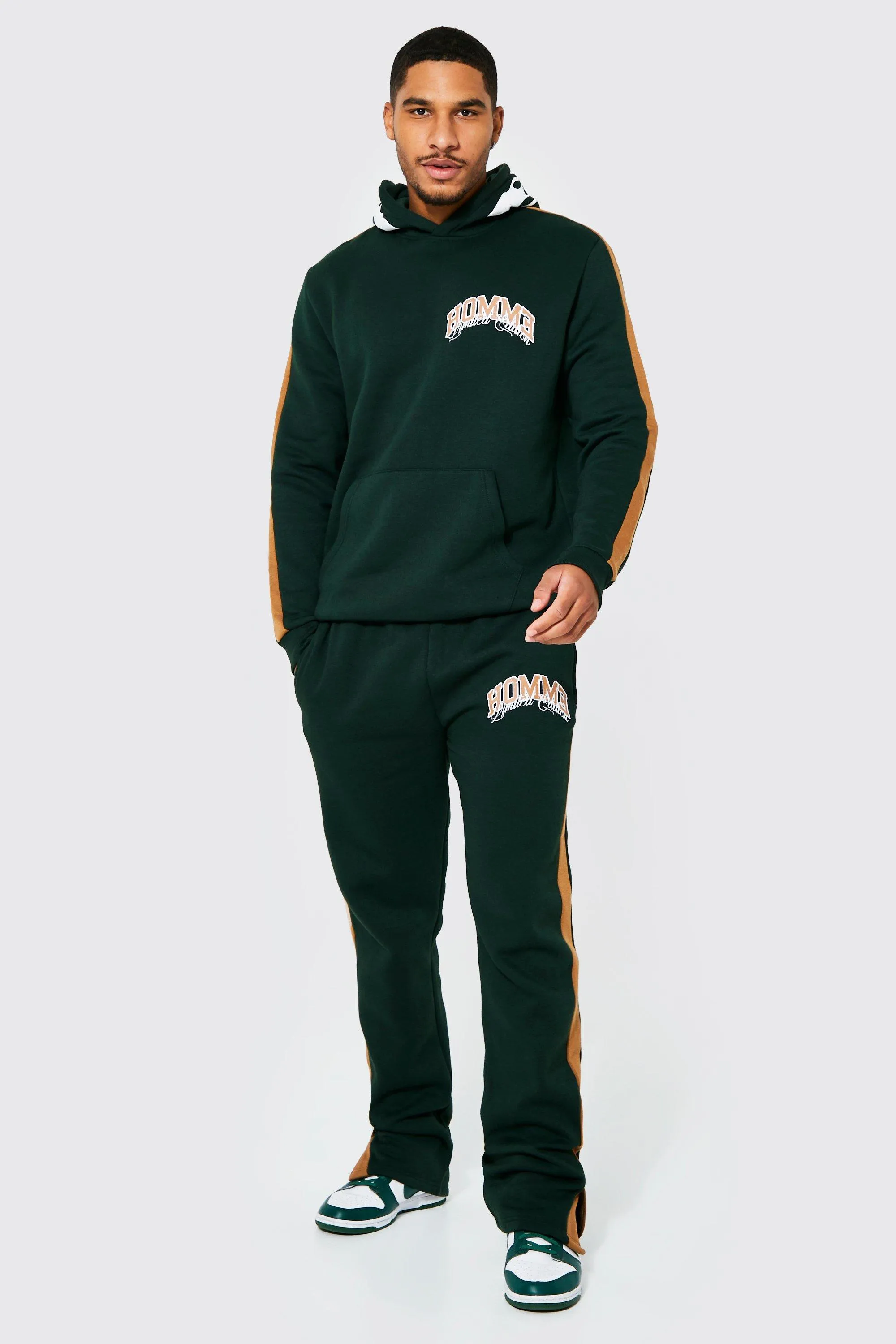 Tall Split Hem Varsity Hooded Tracksuit | boohooMAN UK