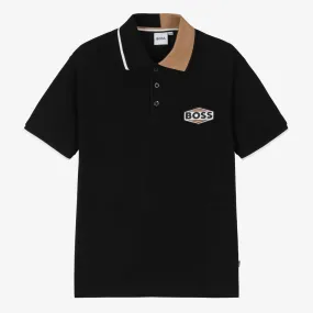 Teen Boys Black Cotton Polo Shirt