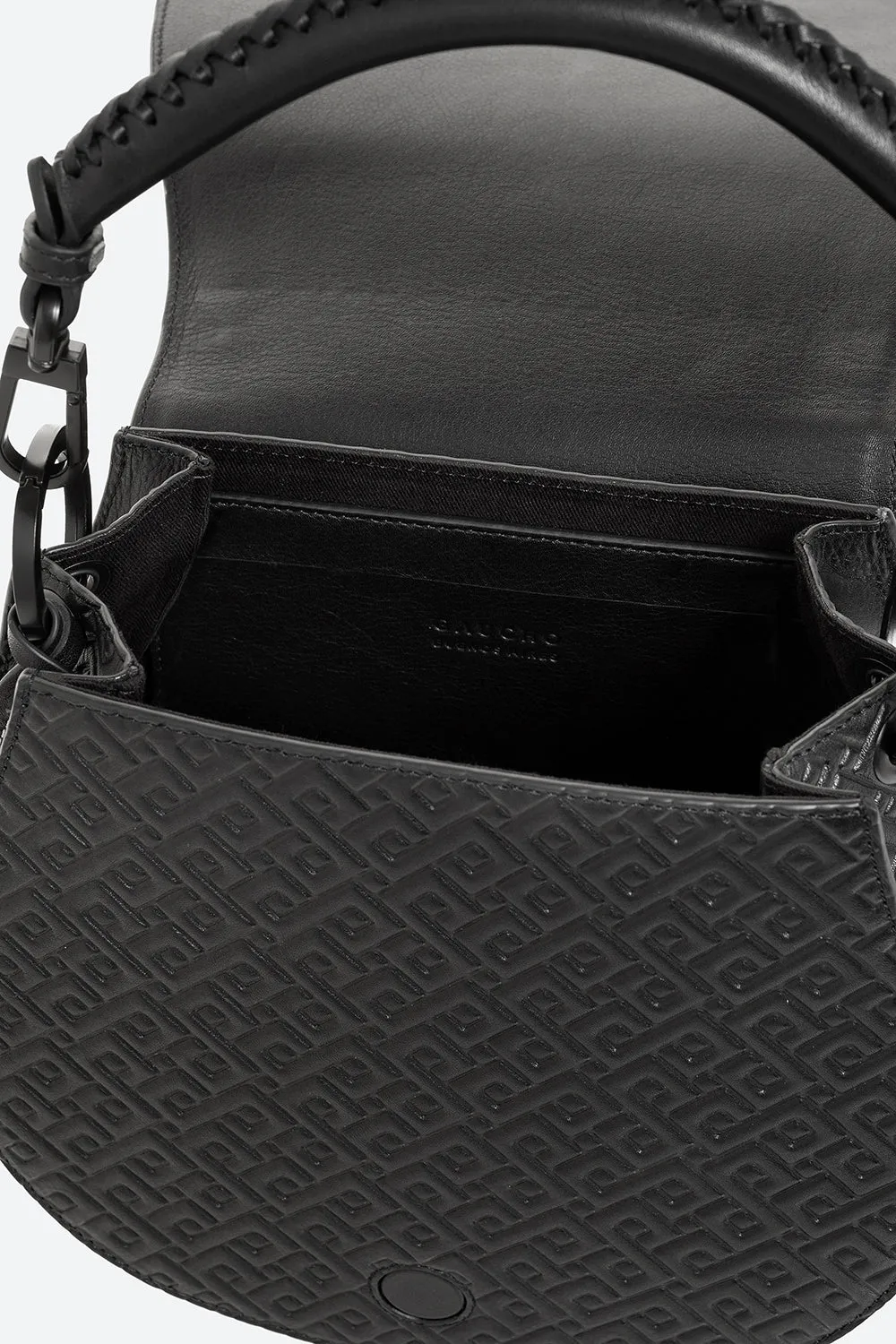 The Lucky Bag, Embossed Leather Saddle Bag in Black