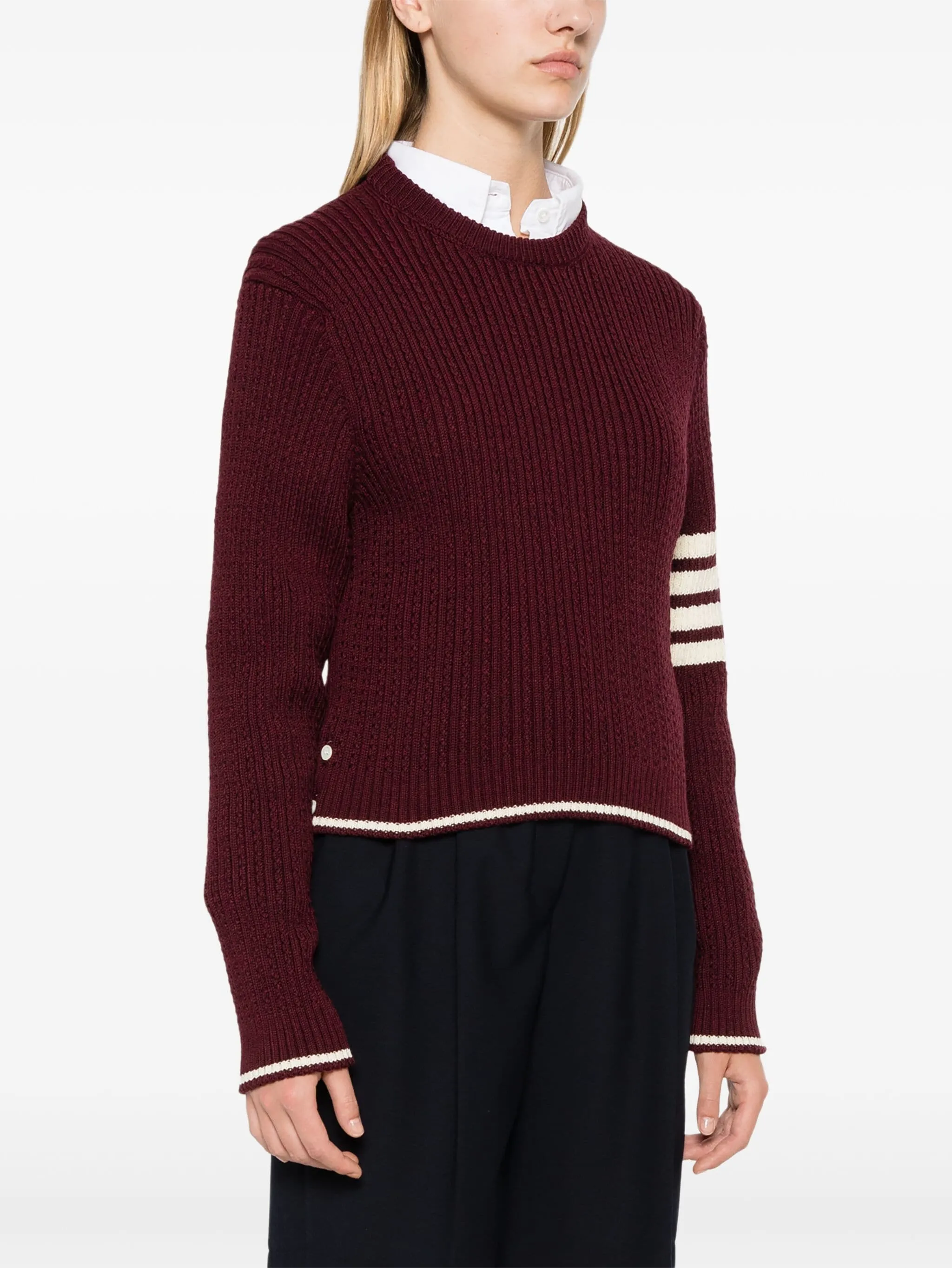 THOM BROWNE - Women Baby Cable Cropped Crew Neck Pullover