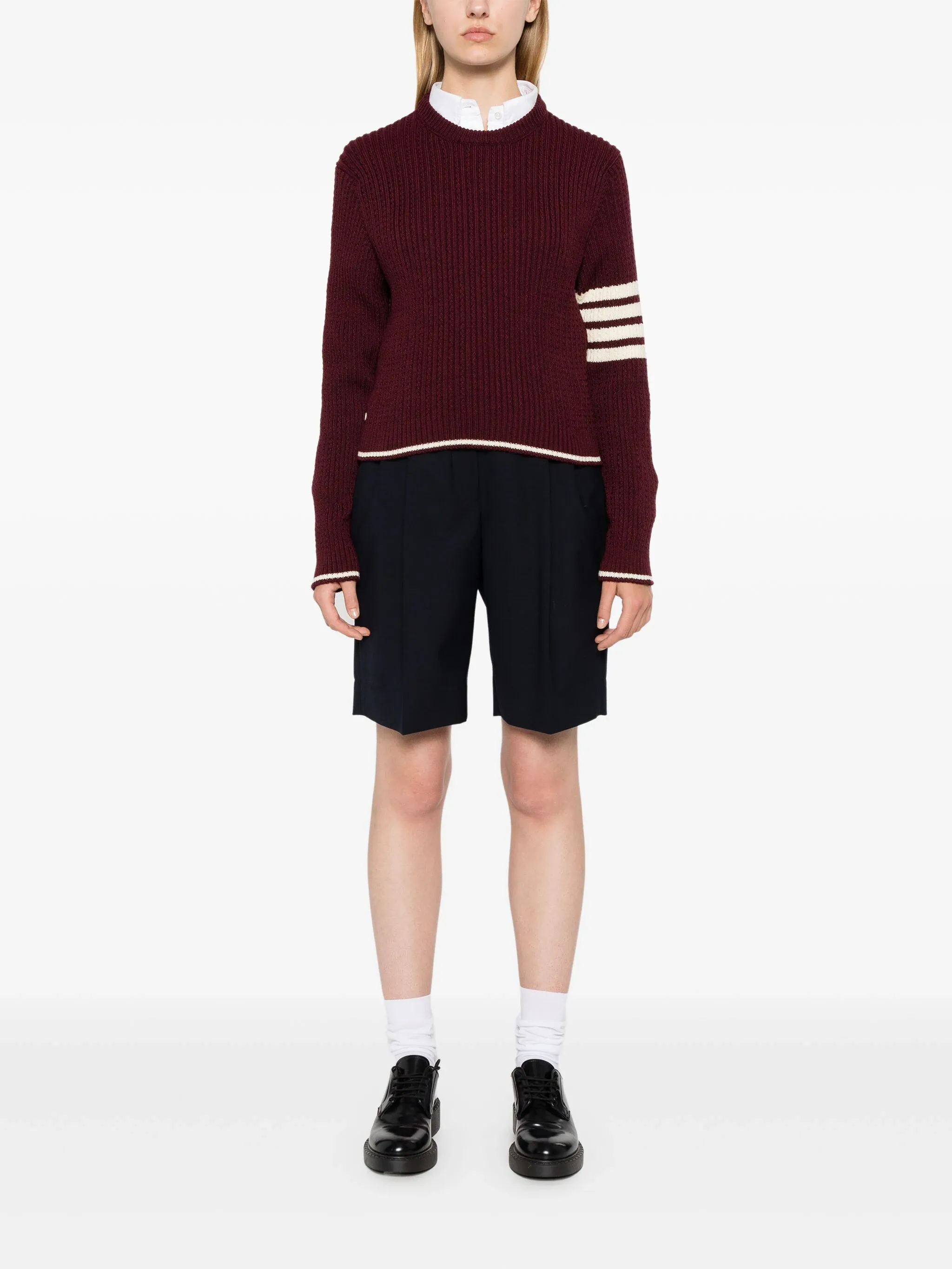 THOM BROWNE - Women Baby Cable Cropped Crew Neck Pullover