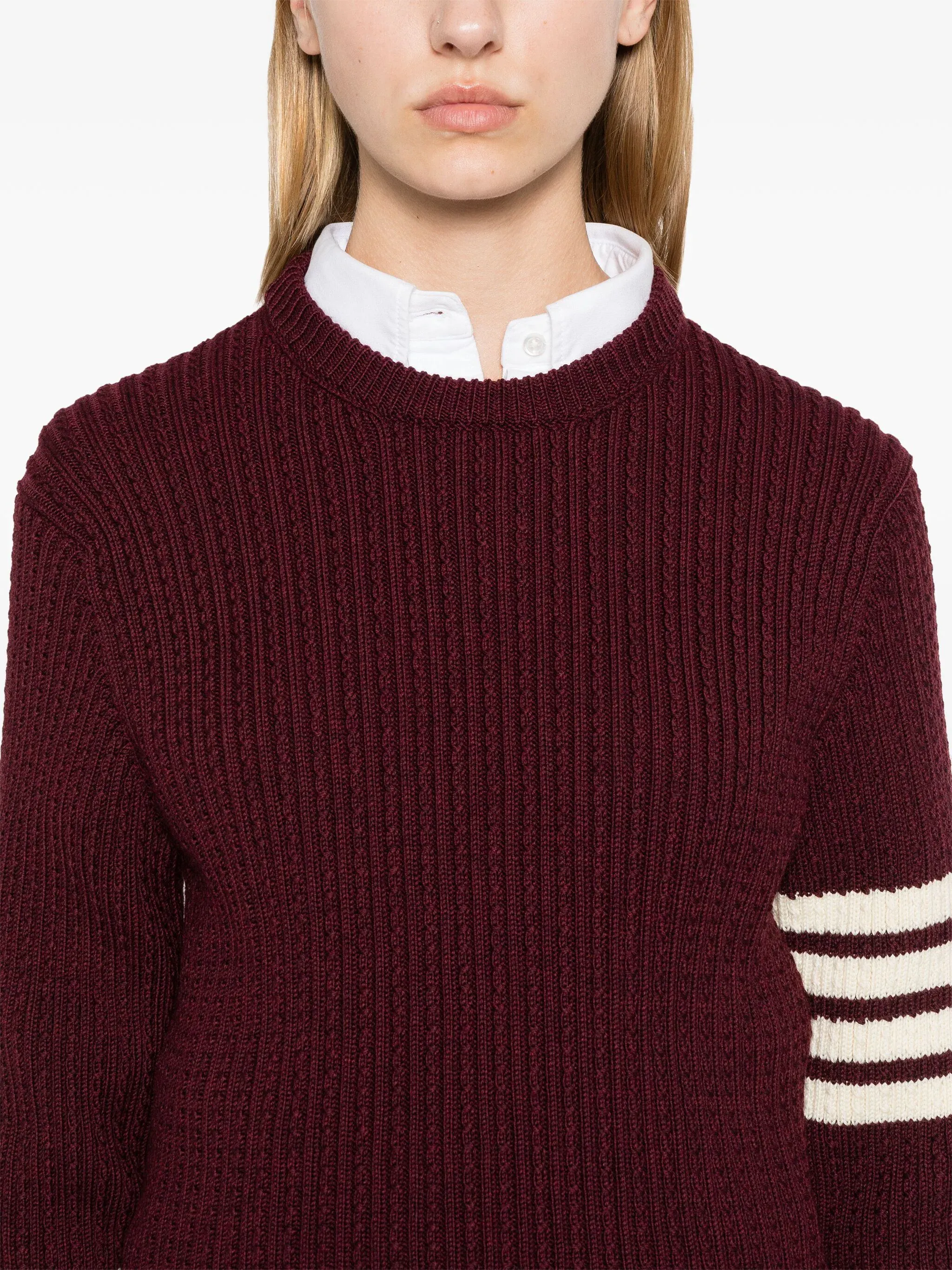 THOM BROWNE - Women Baby Cable Cropped Crew Neck Pullover