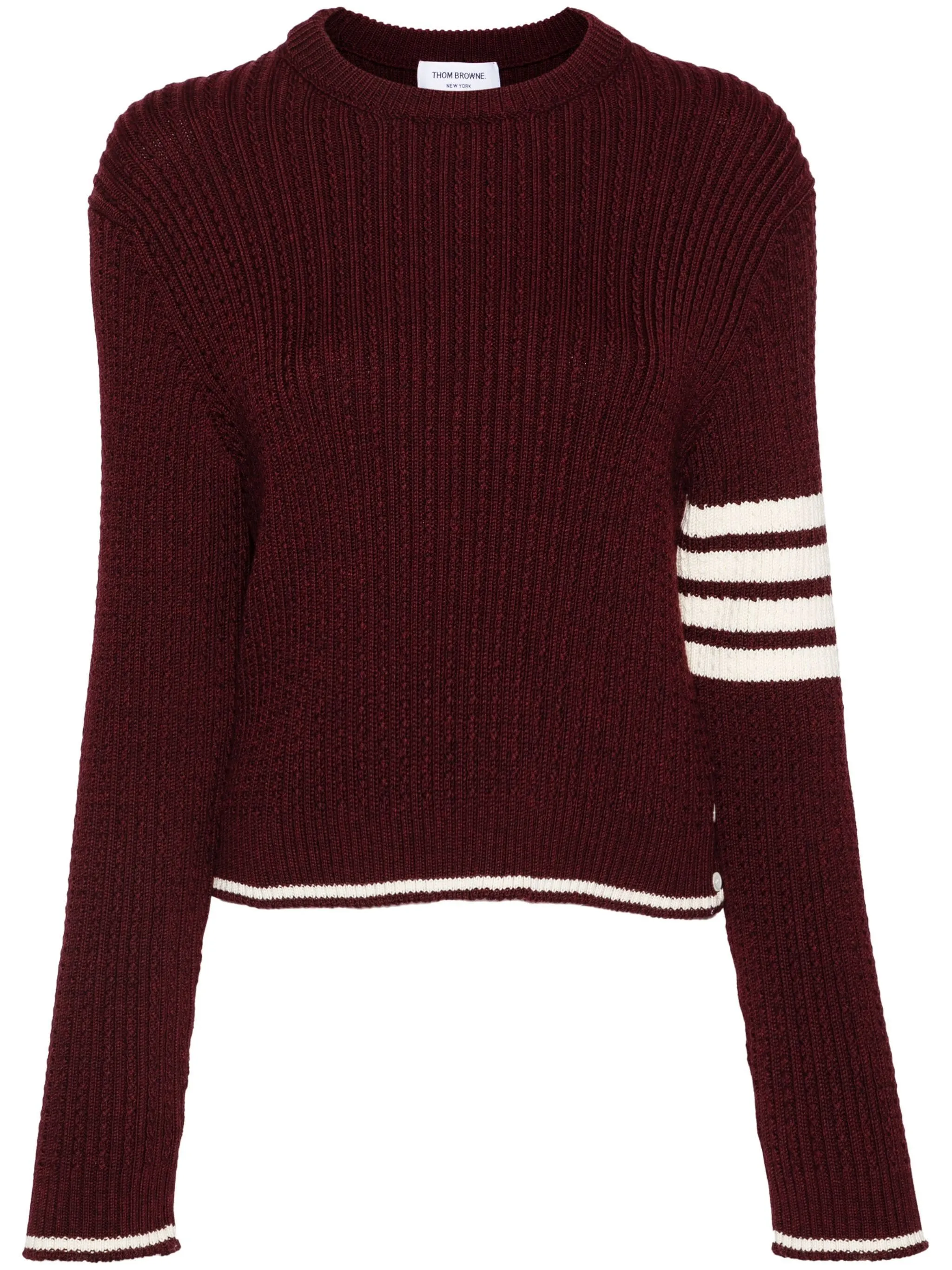 THOM BROWNE - Women Baby Cable Cropped Crew Neck Pullover