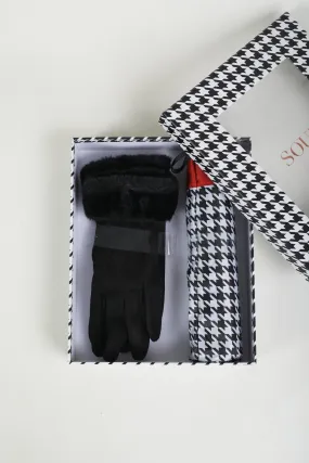 Umbrella & Glove Gift Set in Black Print