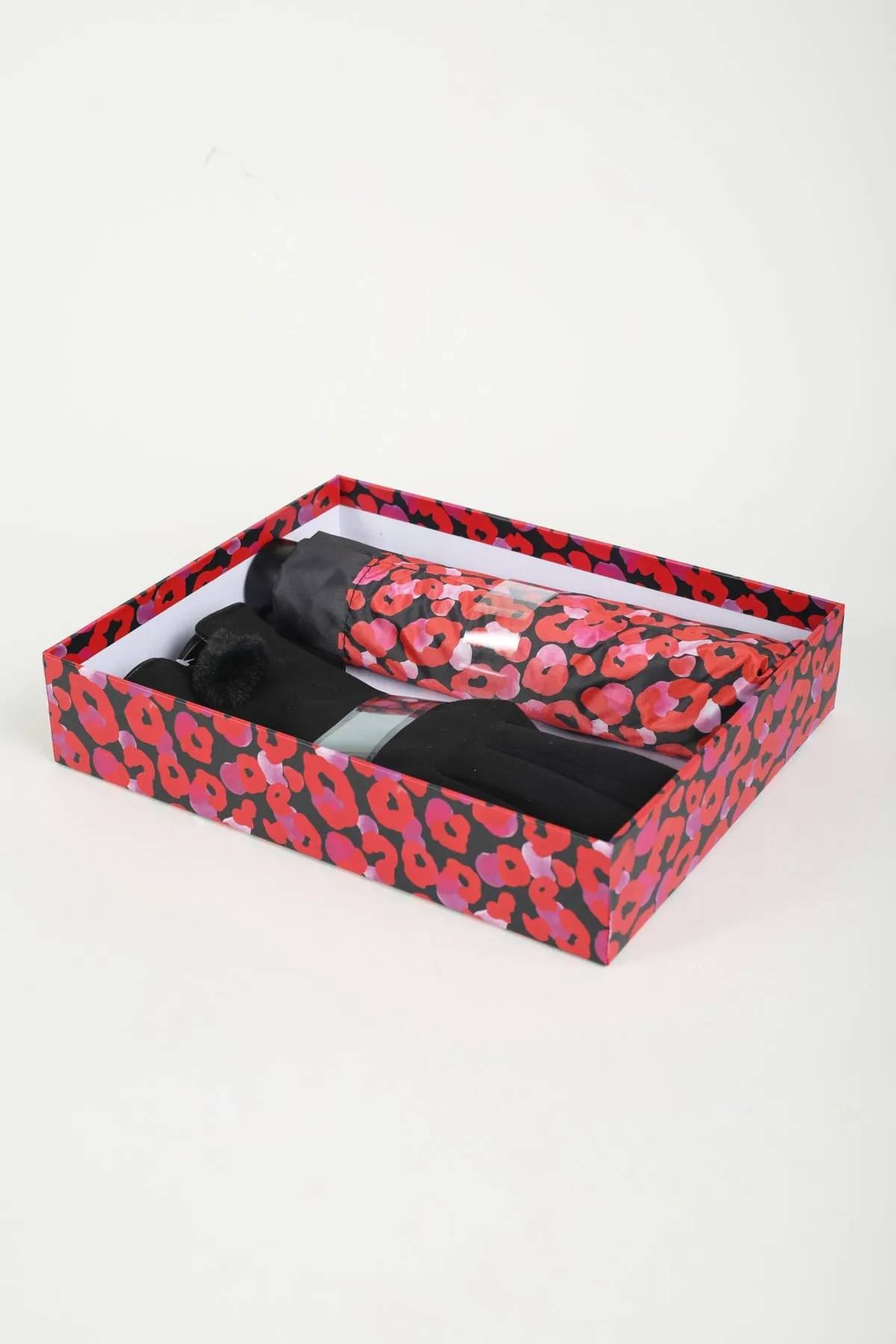 Umbrella & Glove Gift Set in Red Print