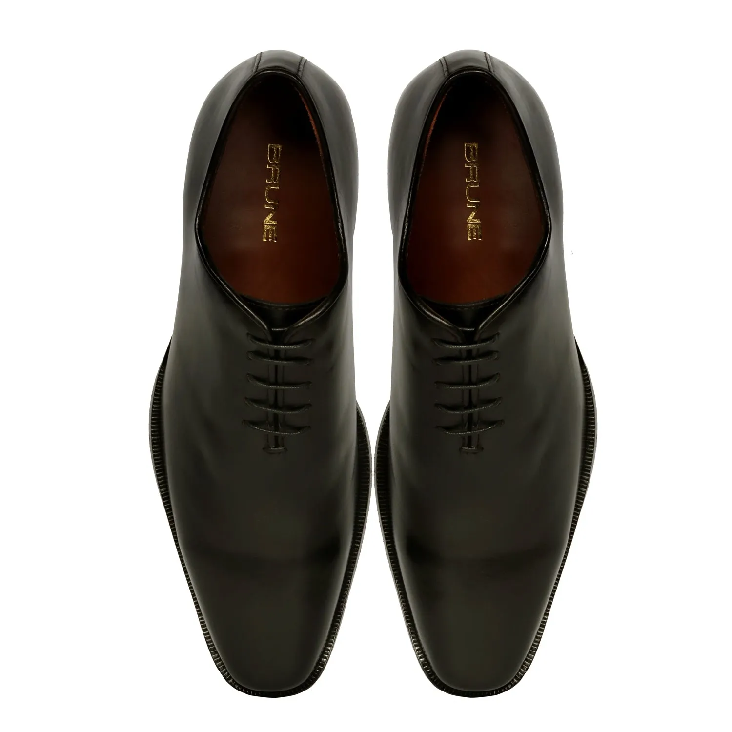 Whole Cut/One-Piece Black Long Tail Leather Oxford Formal Shoes By Brune & Bareskin