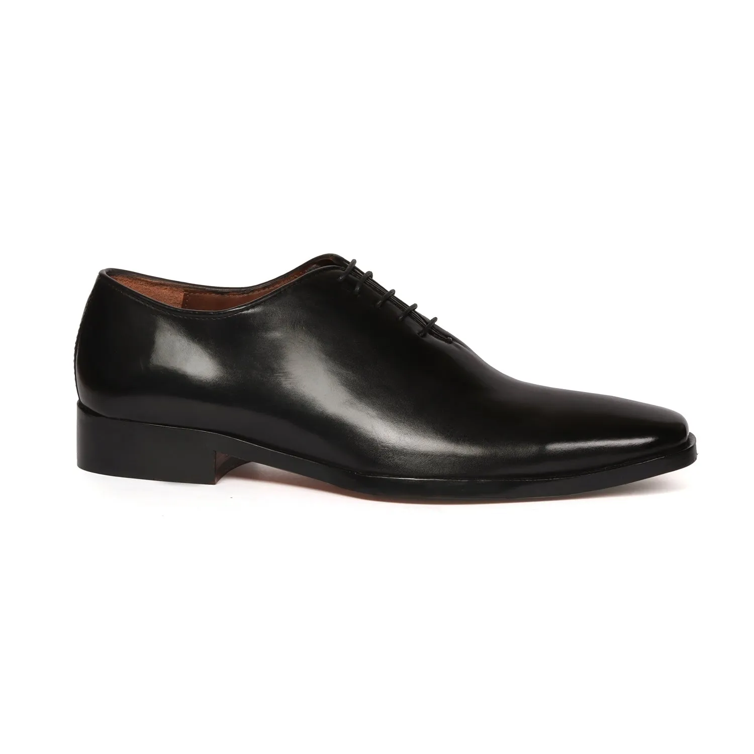 Whole Cut/One-Piece Black Long Tail Leather Oxford Formal Shoes By Brune & Bareskin