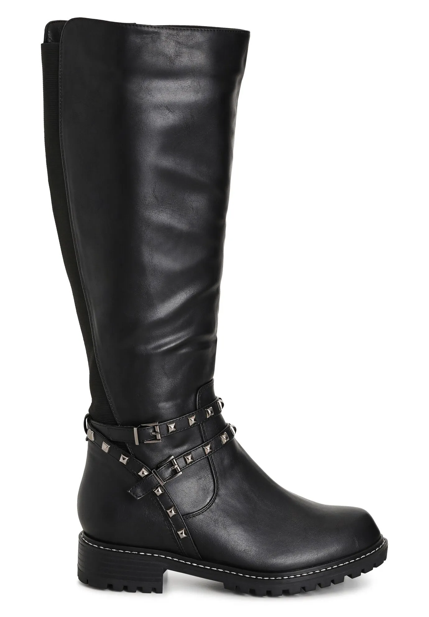 WIDE FIT Biker Knee Boot - black