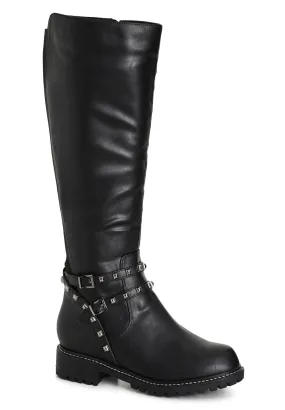 WIDE FIT Biker Knee Boot - black