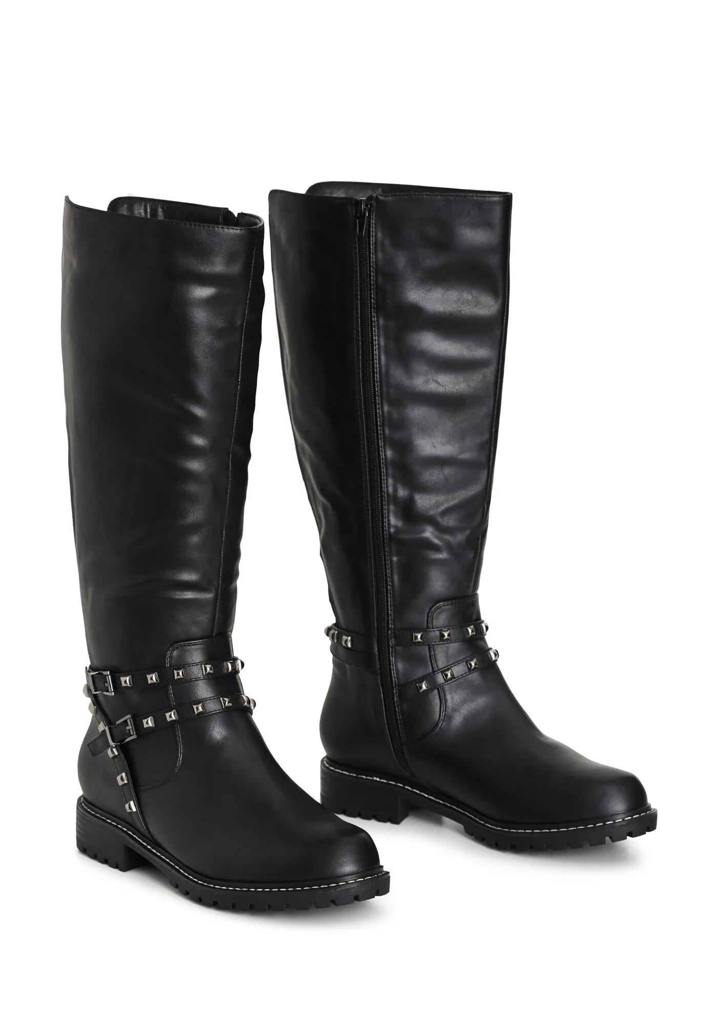 WIDE FIT Biker Knee Boot - black