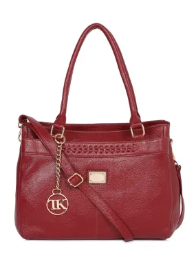 Women Red Texture Leather Handheld Bag