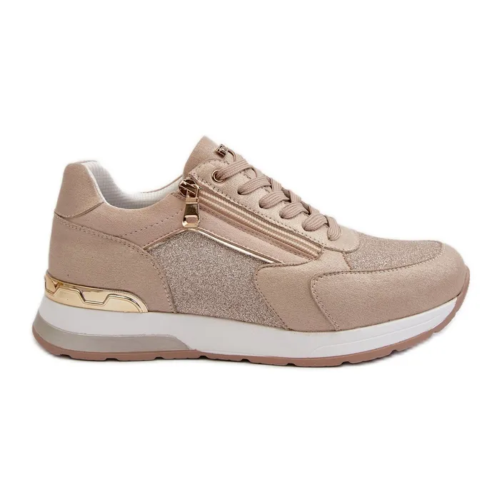 Women's Sneakers With Glitter and Zipper INBLU IN000365 Beige