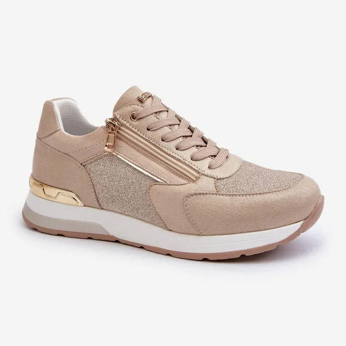 Women's Sneakers With Glitter and Zipper INBLU IN000365 Beige