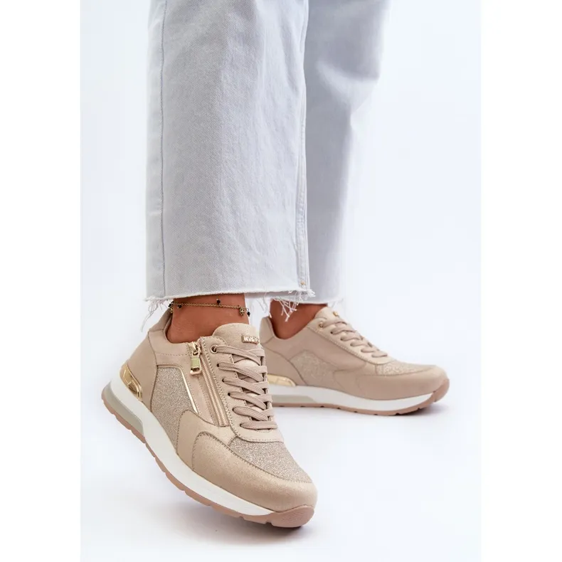 Women's Sneakers With Glitter and Zipper INBLU IN000365 Beige