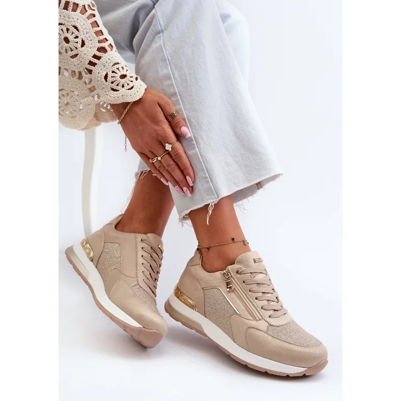 Women's Sneakers With Glitter and Zipper INBLU IN000365 Beige