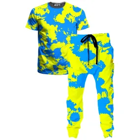 Yellow and Blue Paint Splatter T-Shirt and Joggers Combo