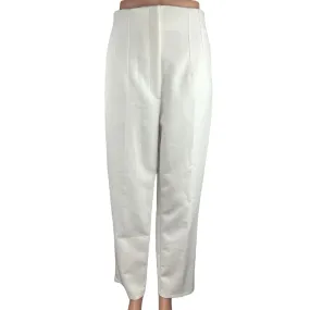 Zara Womens White High Waist Straight Leg Pleated Career Trousers Dress Pants XL