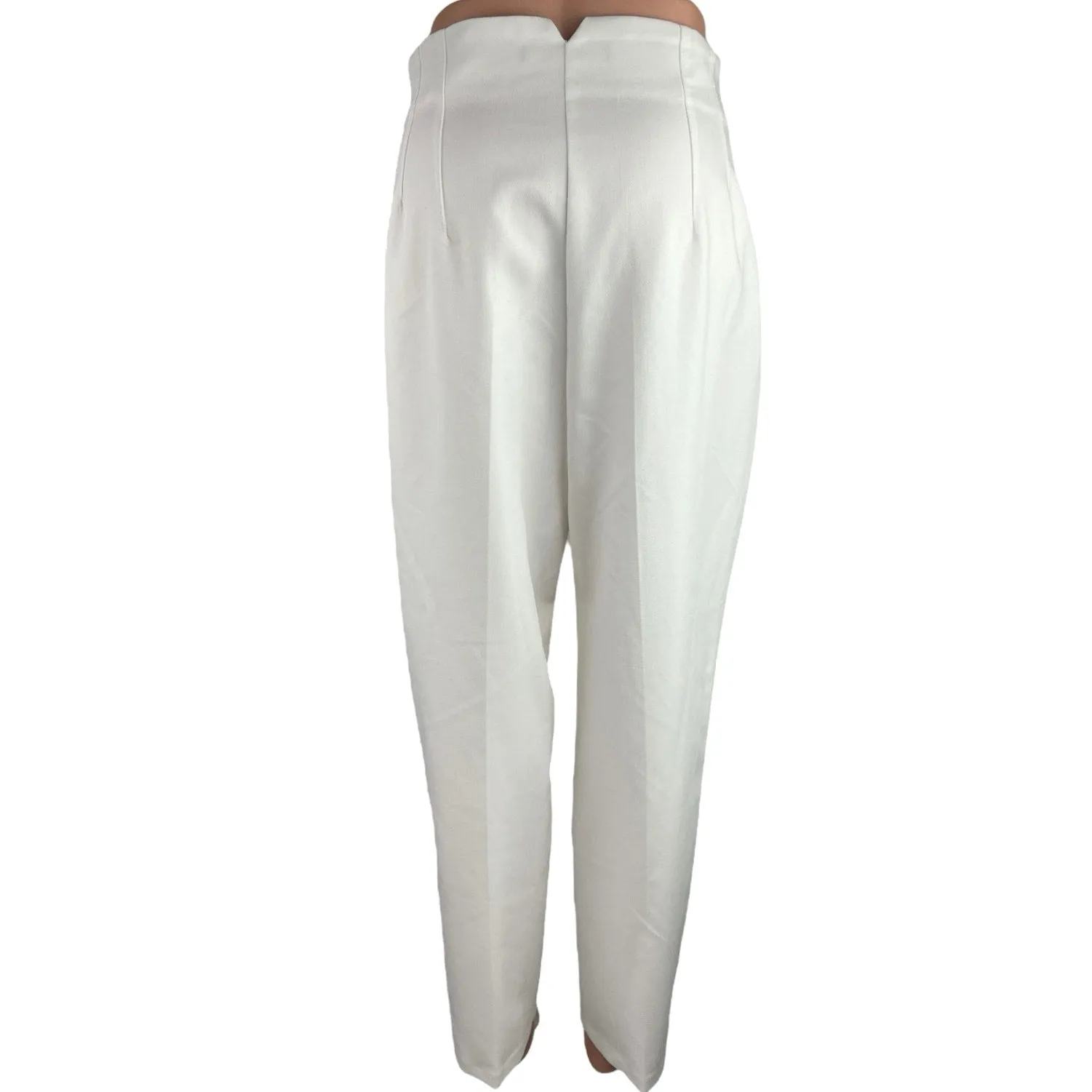 Zara Womens White High Waist Straight Leg Pleated Career Trousers Dress Pants XL